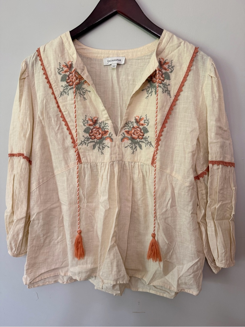 Calligraphie Embroidered Floral Boho Blouse